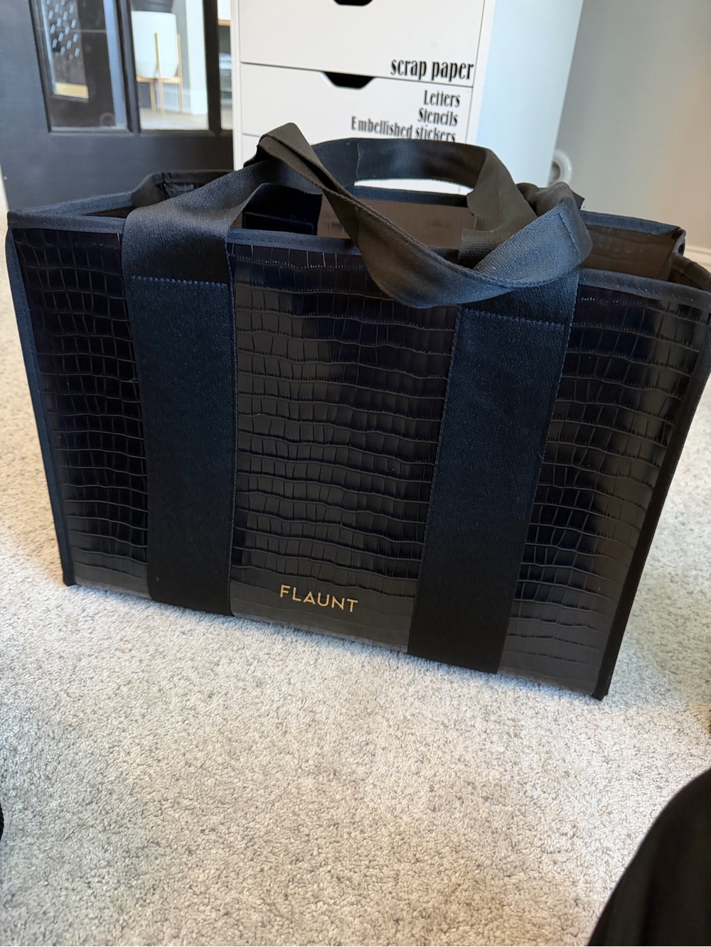 FLAUNT black croc tote with insert